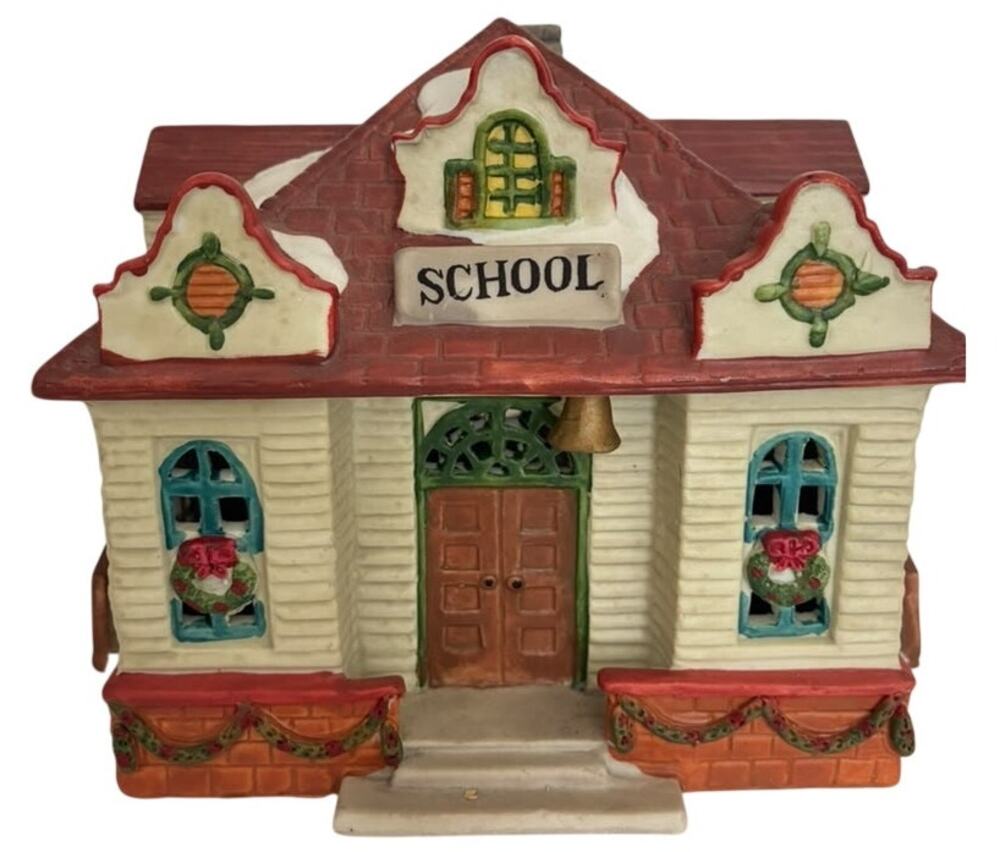 Vintage 1992 Lemax Old World Village Porcelain Schoolhouse Box